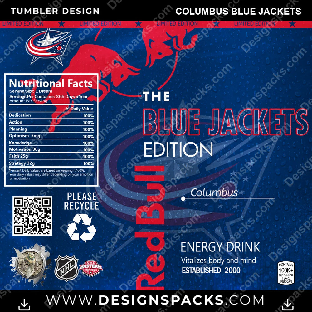 Ice Hockey Red Bull Columbus Blue Jackets NHL Hockey Tumbler Digital Wrap Design Download