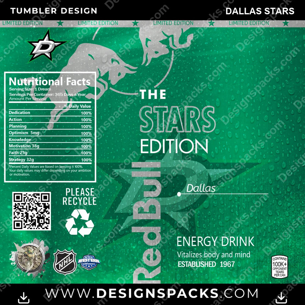 Ice Hockey Red Bull Dallas Stars NHL Hockey Tumbler Digital Wrap Design Download