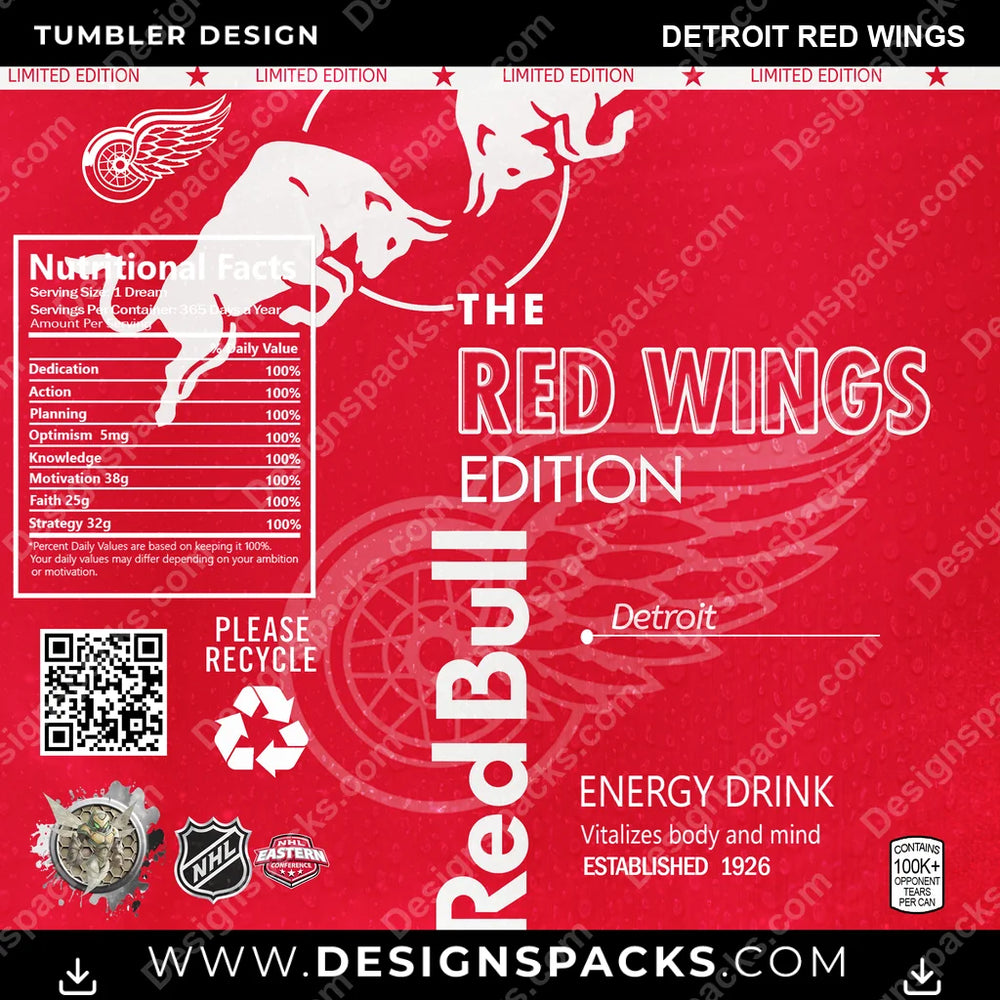 Ice Hockey Red Bull Detroit Red Wings NHL Hockey Tumbler Digital Wrap Design Download