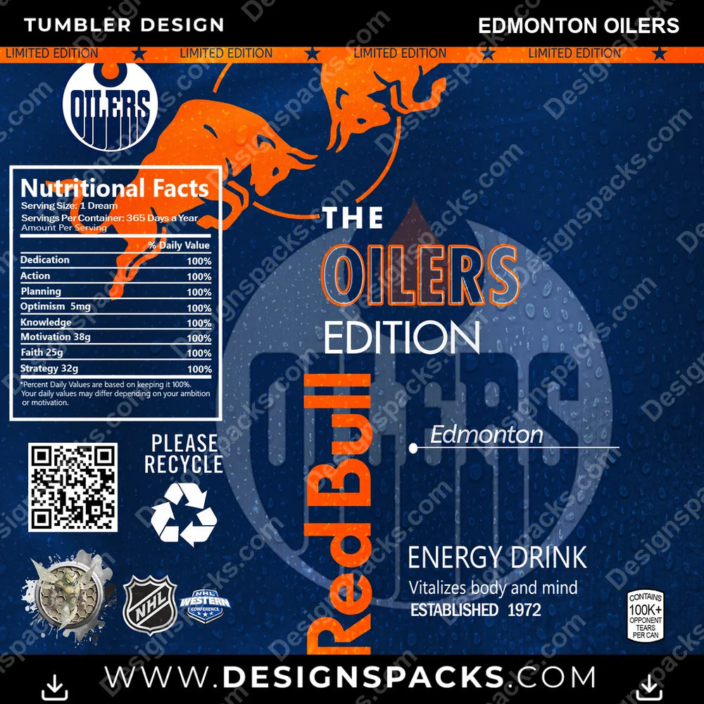 Ice Hockey Red Bull Edmonton Oilers NHL Hockey Tumbler Digital Wrap Design Download