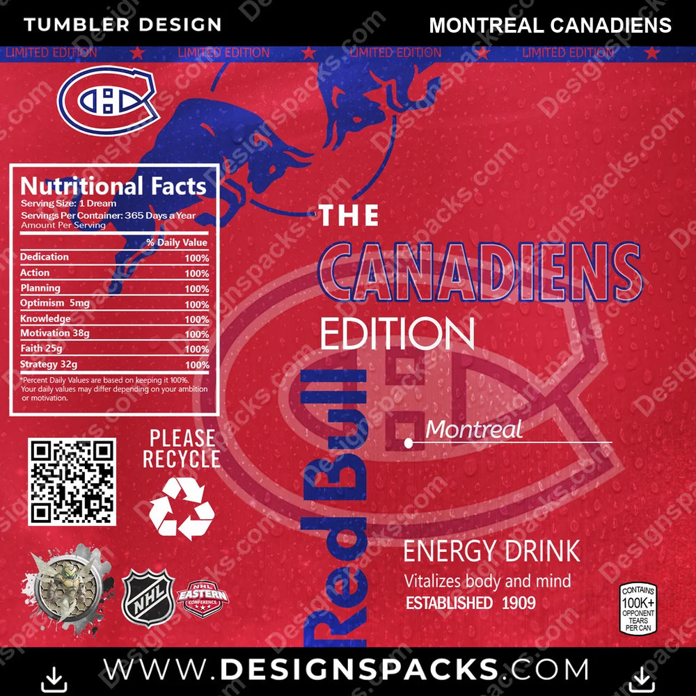 Ice Hockey Red Bull Montreal Canadiens NHL Hockey Tumbler Digital Wrap Design Download