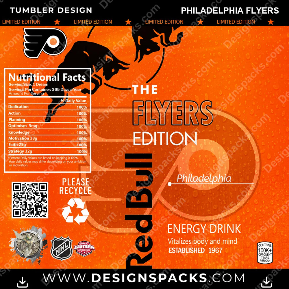 Ice Hockey Red Bull Philadelphia Flyers NHL Hockey Tumbler Digital Wrap Design Download