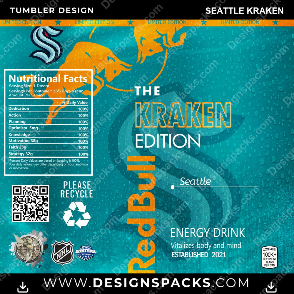 Ice Hockey Red Bull Seattle Kraken NHL Hockey Tumbler Digital Wrap Design Download