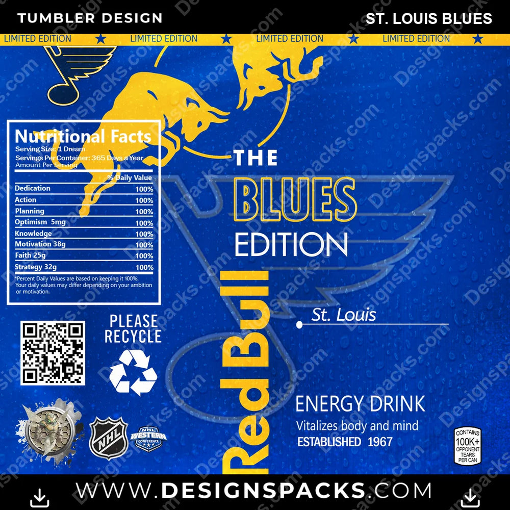 Ice Hockey Red Bull St. Louis Blues NHL Hockey Tumbler Digital Wrap Design Download