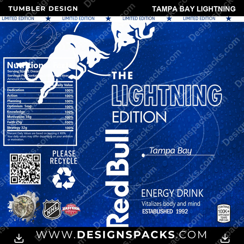 Ice Hockey Red Bull Tampa Bay Lightning NHL Hockey Tumbler Digital Wrap Design Download