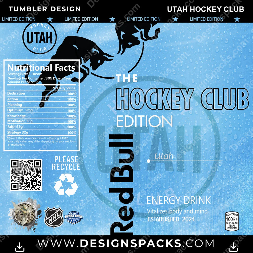 Ice Hockey Red Bull Utah Hockey Club NHL Hockey Tumbler Digital Wrap Design Download