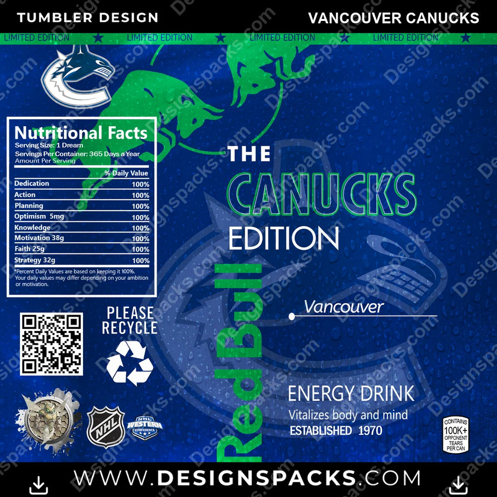Ice Hockey Red Bull Vancouver Canucks NHL Tumbler Digital Wrap Design Download