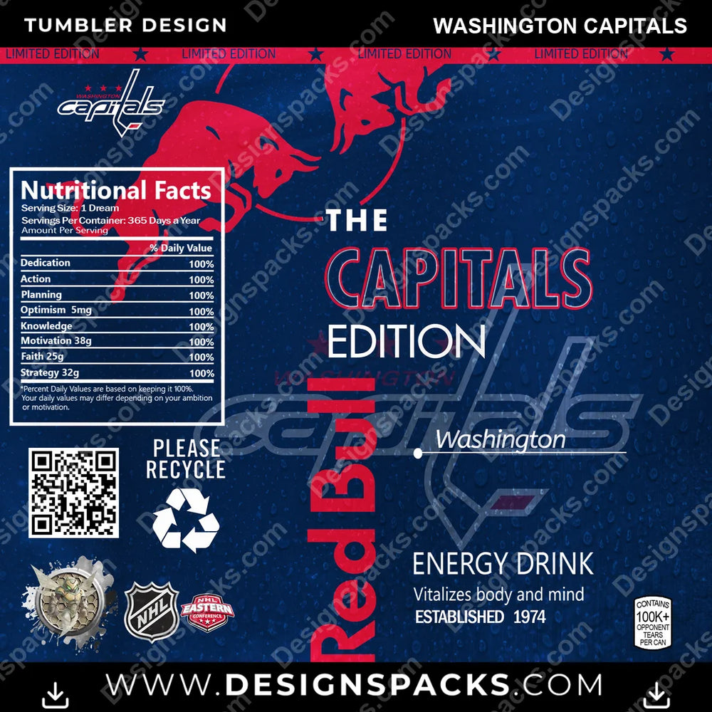Ice Hockey Red Bull Washington Capitals NHL Hockey Tumbler Digital Wrap Design Download