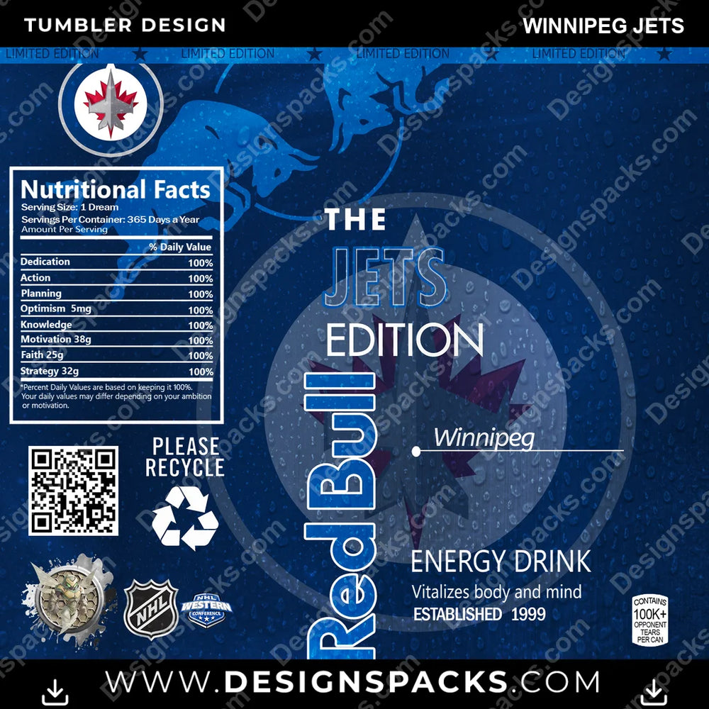 Ice Hockey Red Bull Winnipeg Jets NHL Hockey Tumbler Digital Wrap Design Download