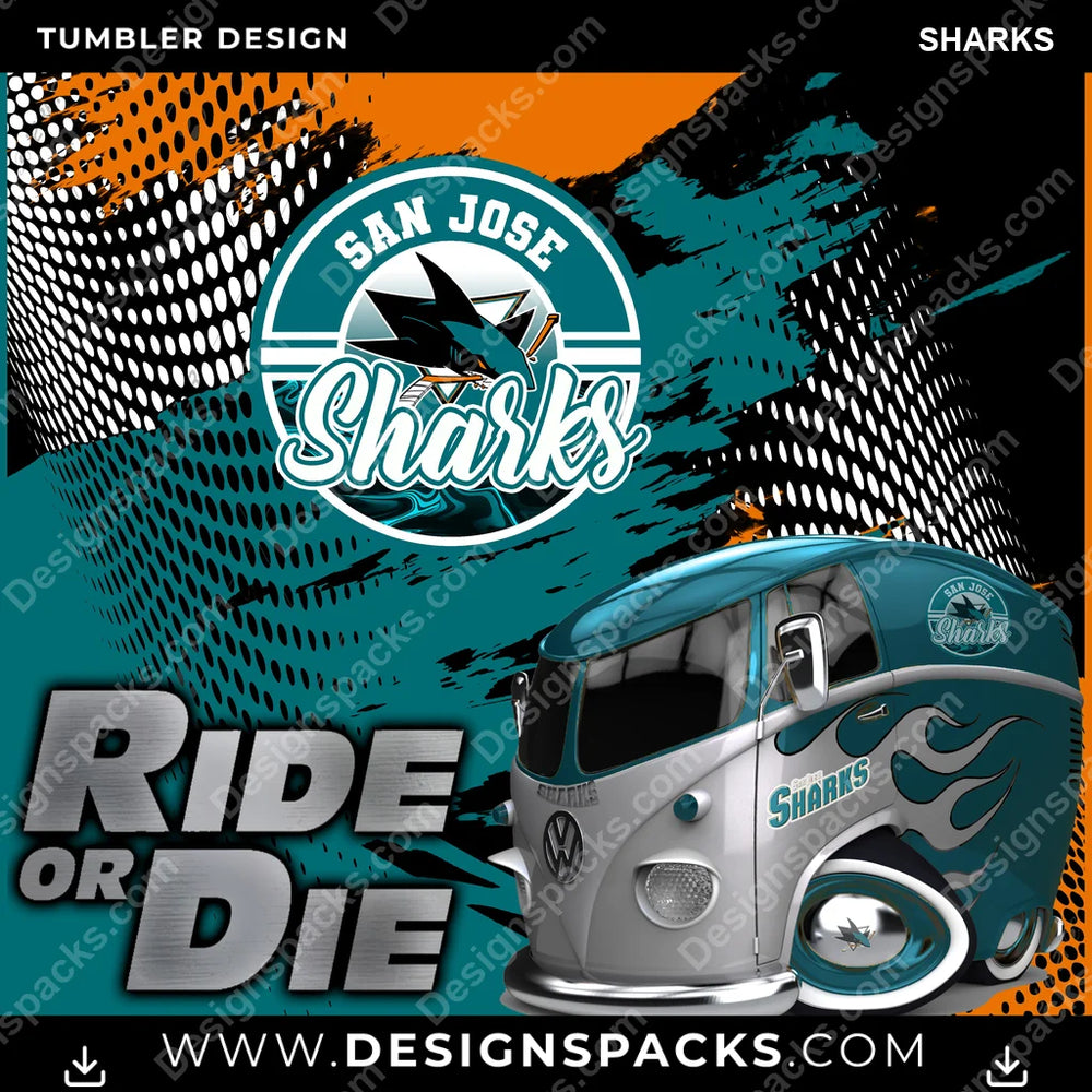 Ice Hockey RIDE or DIE SHARKS NHL Hockey Tumbler Digital Wrap Design Download