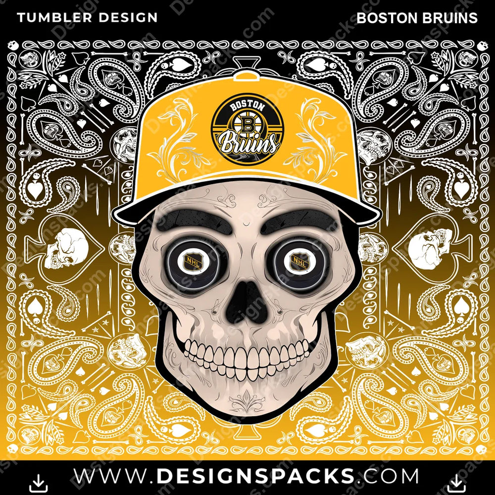 Ice Hockey Skull Handkerchief Boston Bruins NHL Hockey Tumbler Digital Wrap Design Download