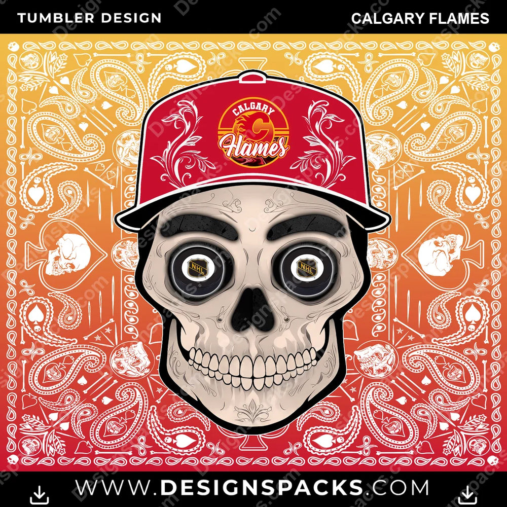 Ice Hockey Skull Handkerchief Calgary Flames NHL Hockey Tumbler Digital Wrap Design Download