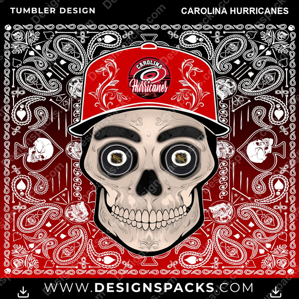 Ice Hockey Skull Handkerchief Carolina Hurricanes NHL Hockey Tumbler Digital Wrap Design Download