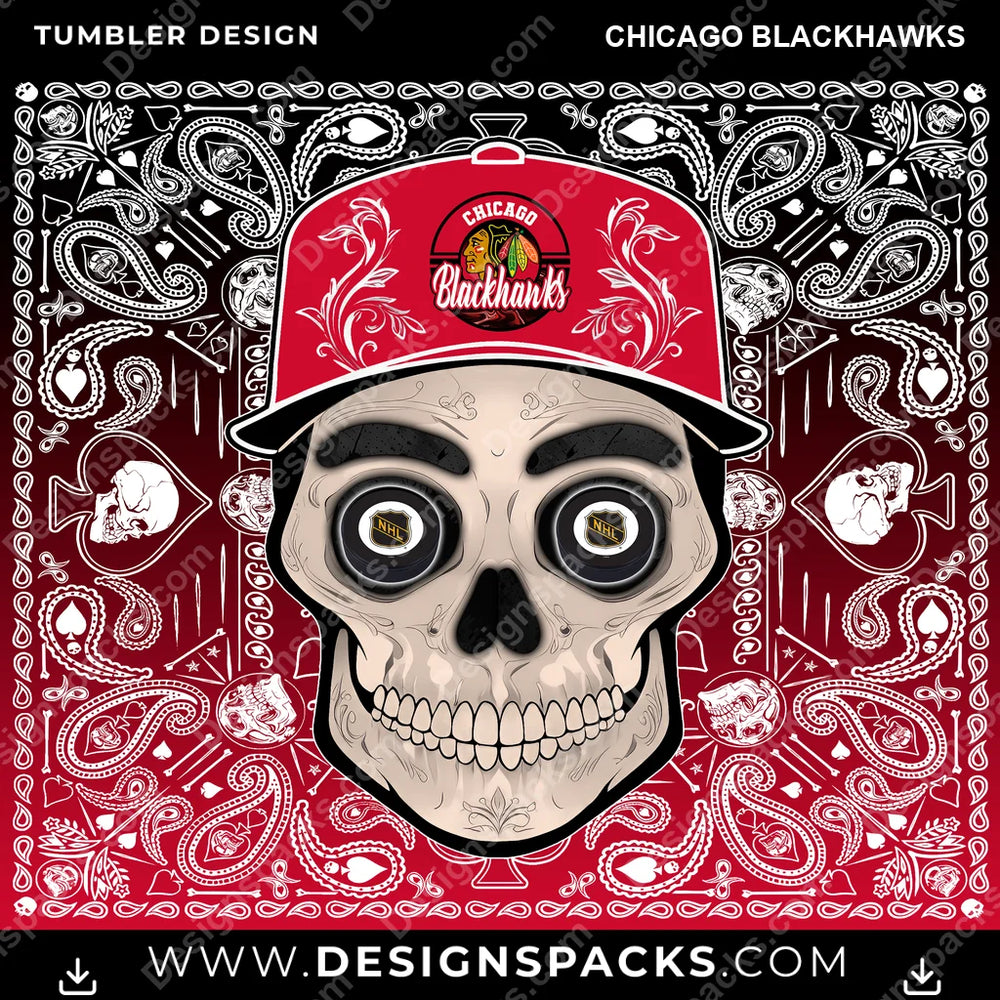 Ice Hockey Skull Handkerchief Chicago Blackhawks NHL Hockey Tumbler Digital Wrap Design Download