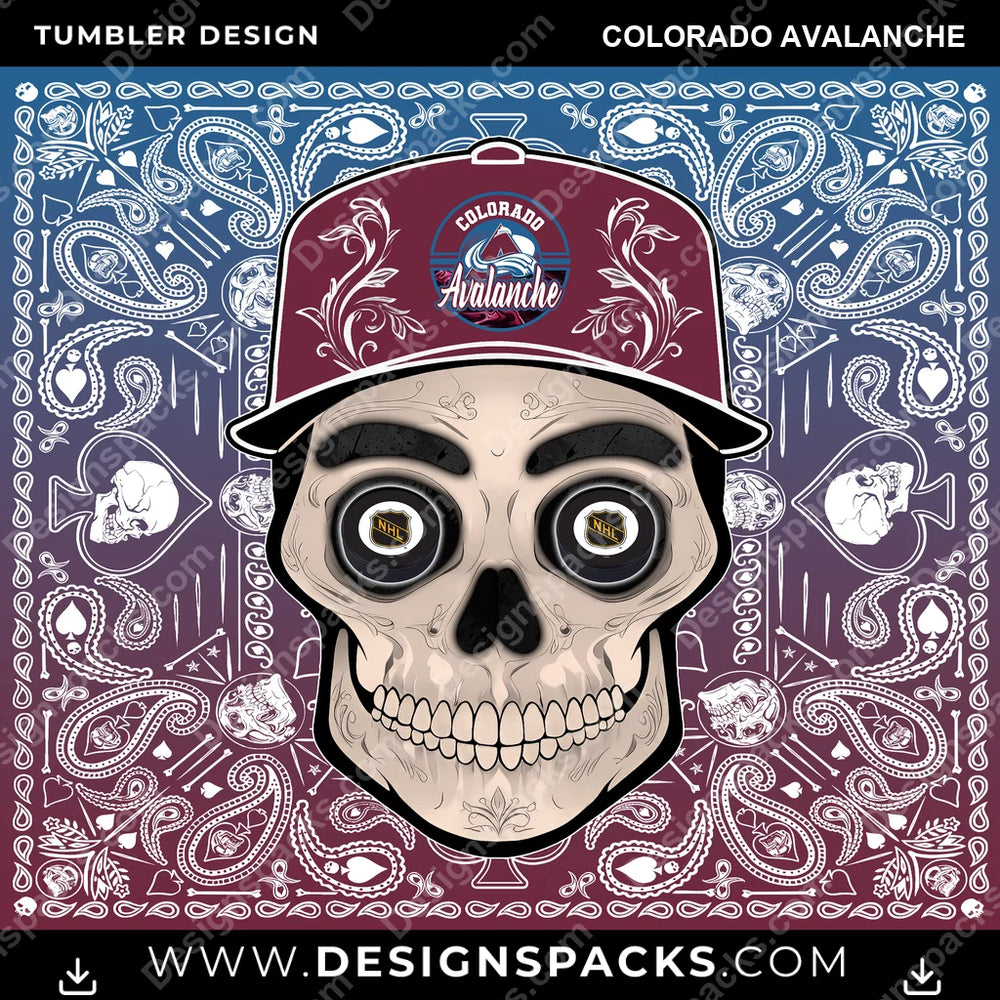 Ice Hockey Skull Handkerchief Colorado Avalanche NHL Hockey Tumbler Digital Wrap Design Download