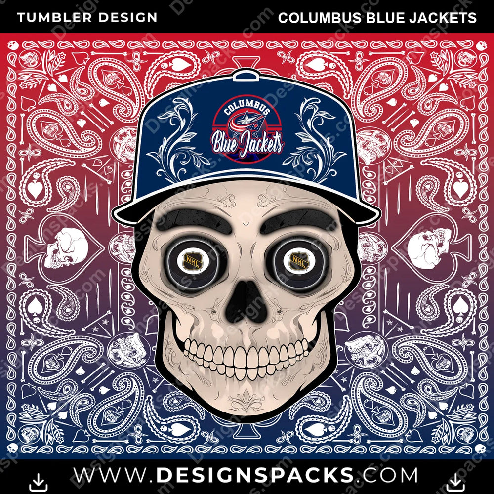 Ice Hockey Skull Handkerchief Columbus Blue Jackets NHL Hockey Tumbler Digital Wrap Design Download