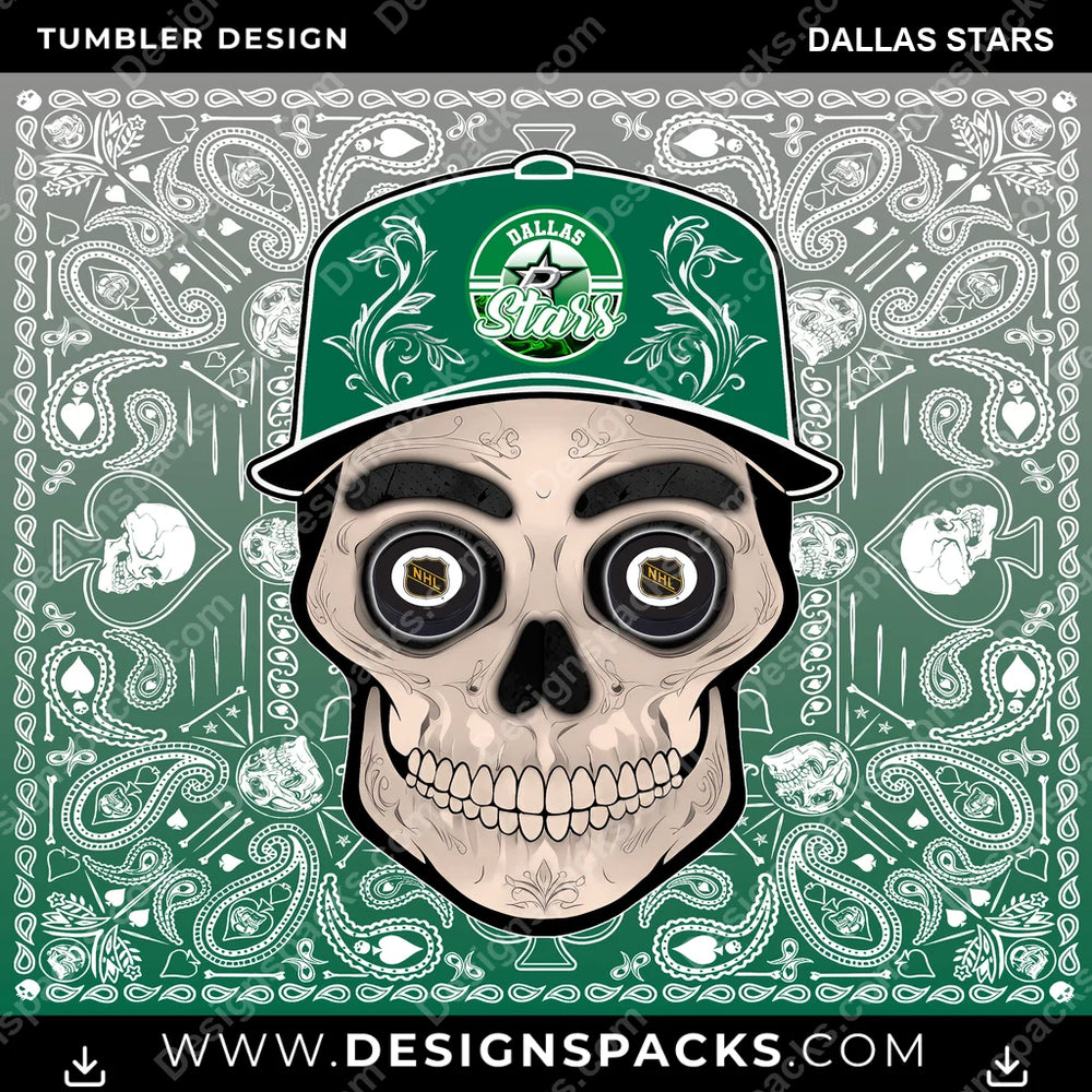 Ice Hockey Skull Handkerchief Dallas Stars NHL Hockey Tumbler Digital Wrap Design Download