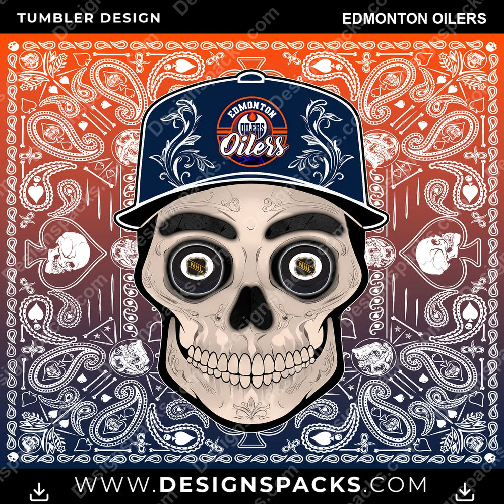 Ice Hockey Skull Handkerchief Edmonton Oilers NHL Hockey Tumbler Digital Wrap Design Download