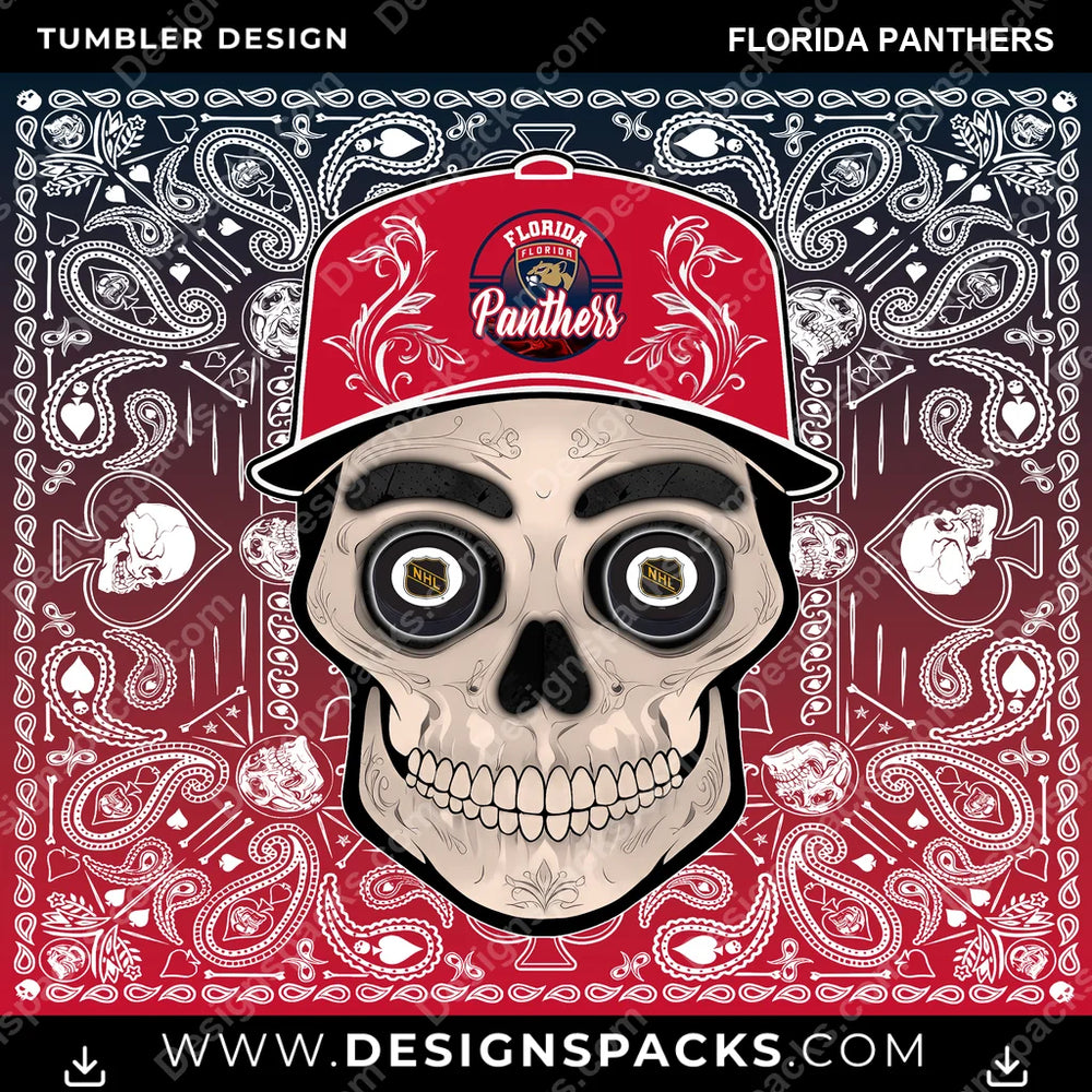Ice Hockey Skull Handkerchief Florida Panthers NHL Hockey Tumbler Digital Wrap Design Download