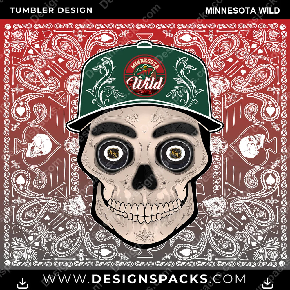 Ice Hockey Skull Handkerchief Minnesota Wild NHL Hockey Tumbler Digital Wrap Design Download