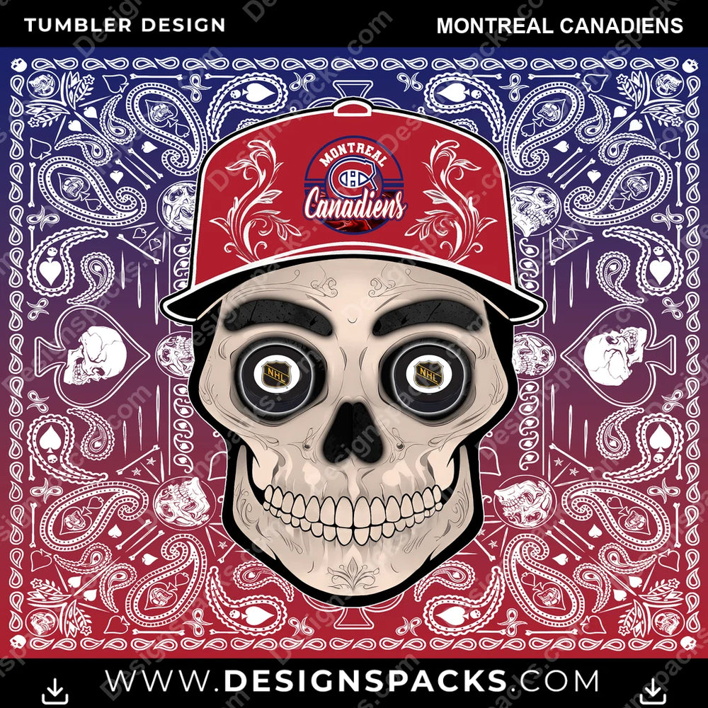 Ice Hockey Skull Handkerchief Montreal Canadiens NHL Hockey Tumbler Digital Wrap Design Download
