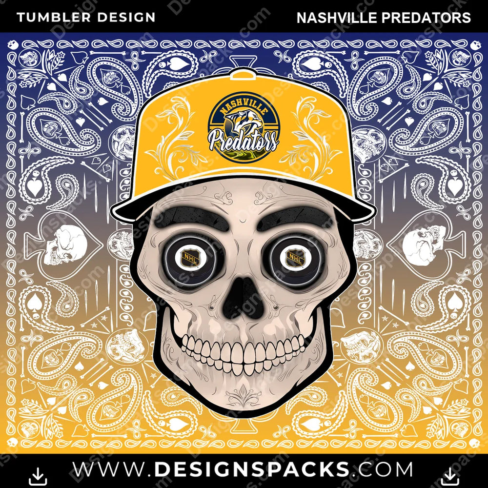 Ice Hockey Skull Handkerchief Nashville Predators NHL Hockey Tumbler Digital Wrap Design Download