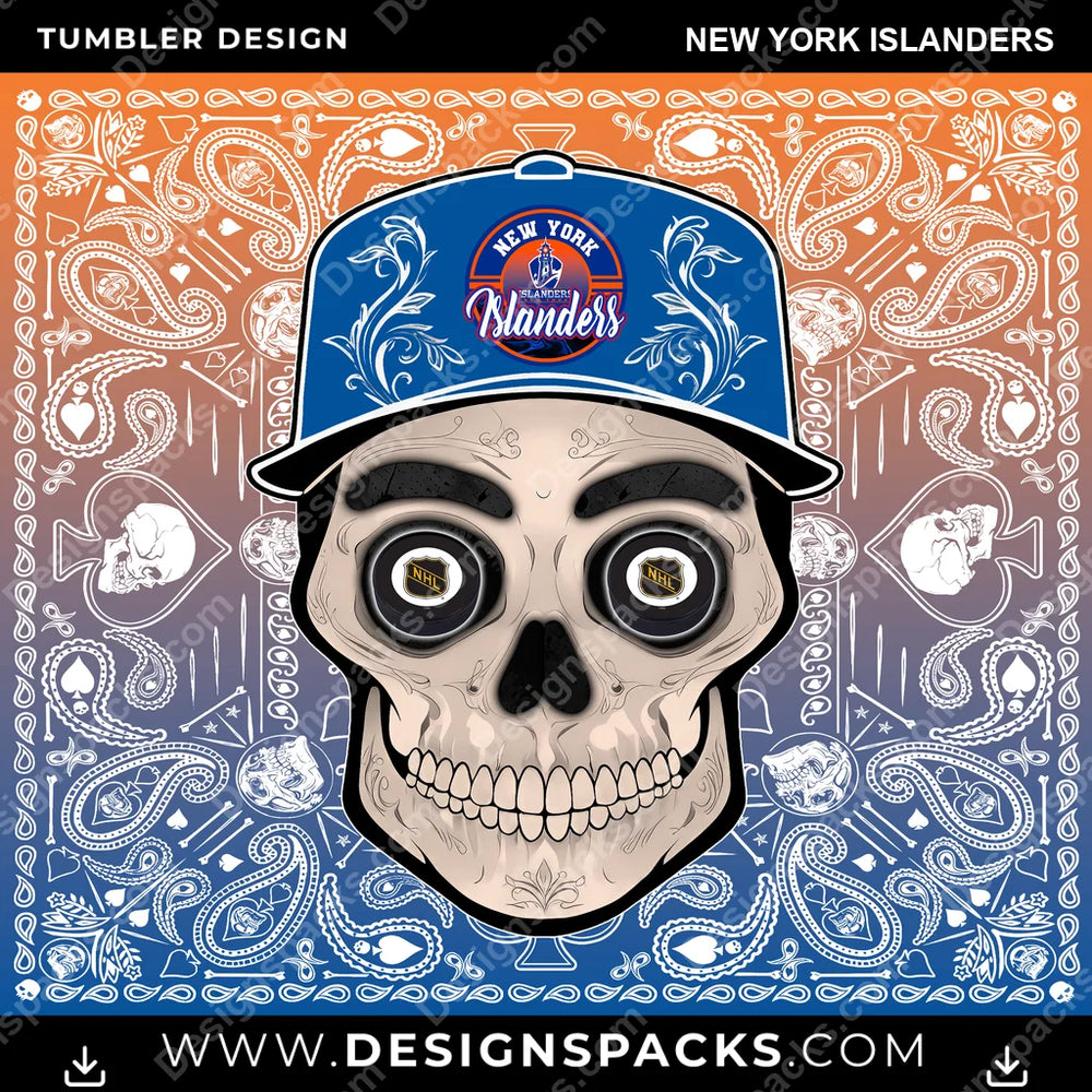Ice Hockey Skull Handkerchief New York Islanders NHL Hockey Tumbler Digital Wrap Design Download
