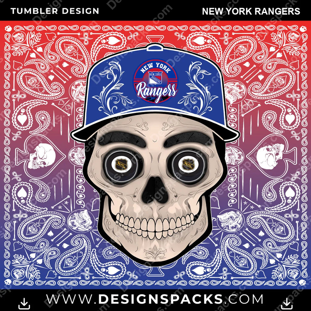 Ice Hockey Skull Handkerchief New York Rangers NHL Hockey Tumbler Digital Wrap Design Download