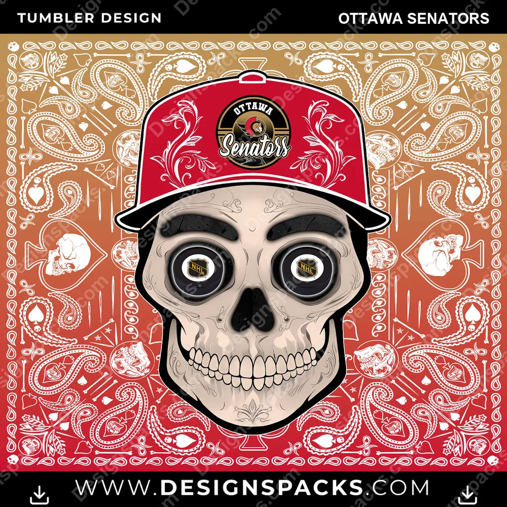 Ice Hockey Skull Handkerchief Ottawa Senators NHL Hockey Tumbler Digital Wrap Design Download