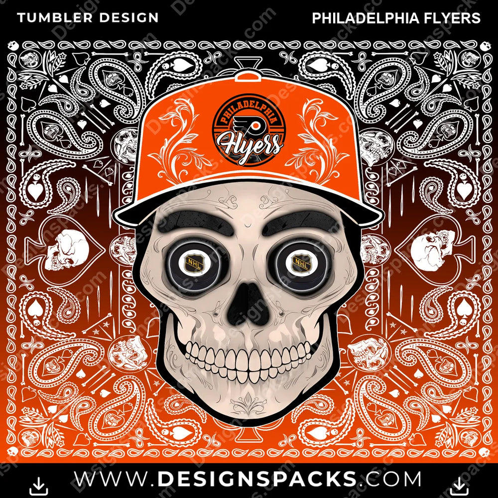 Ice Hockey Skull Handkerchief Philadelphia Flyers NHL Hockey Tumbler Digital Wrap Design Download