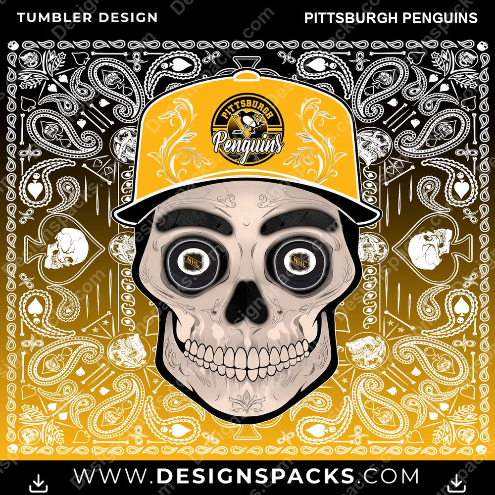 Ice Hockey Skull Handkerchief Pittsburgh Penguins NHL Hockey Tumbler Digital Wrap Design Download