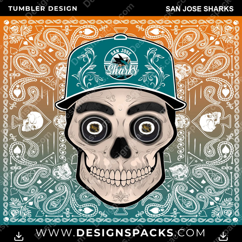 Ice Hockey Skull Handkerchief San Jose Sharks NHL Hockey Tumbler Digital Wrap Design Download