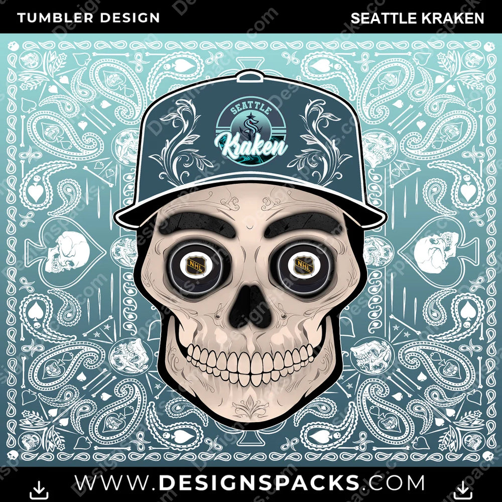 Ice Hockey Skull Handkerchief Seattle Kraken NHL Hockey Tumbler Digital Wrap Design Download
