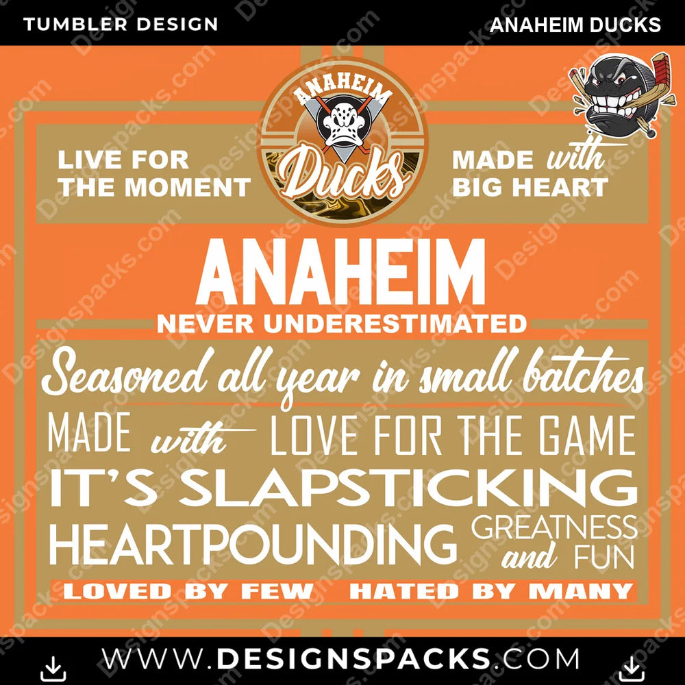 Ice Hockey Slapsticking Anaheim Ducks NHL Hockey Tumbler Digital Wrap Design Download