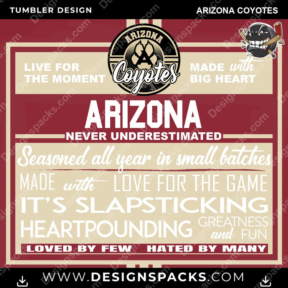 Ice Hockey Slapsticking Arizona Coyotes NHL Hockey Tumbler Digital Wrap Design Download
