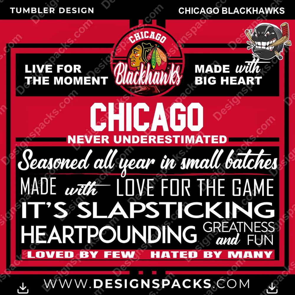 Ice Hockey Slapsticking Chicago Blackhawks NHL Hockey Tumbler Digital Wrap Design Download