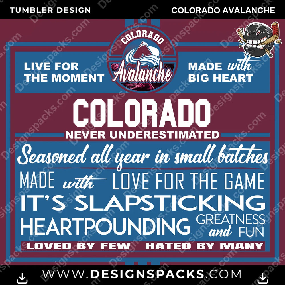 Ice Hockey Slapsticking Colorado Avalanche NHL Hockey Tumbler Digital Wrap Design Download