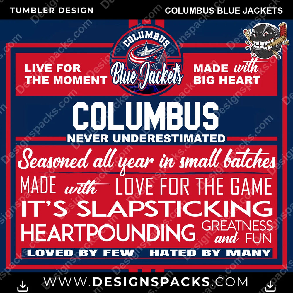 Ice Hockey Slapsticking Columbus Blue Jackets NHL Hockey Tumbler Digital Wrap Design Download