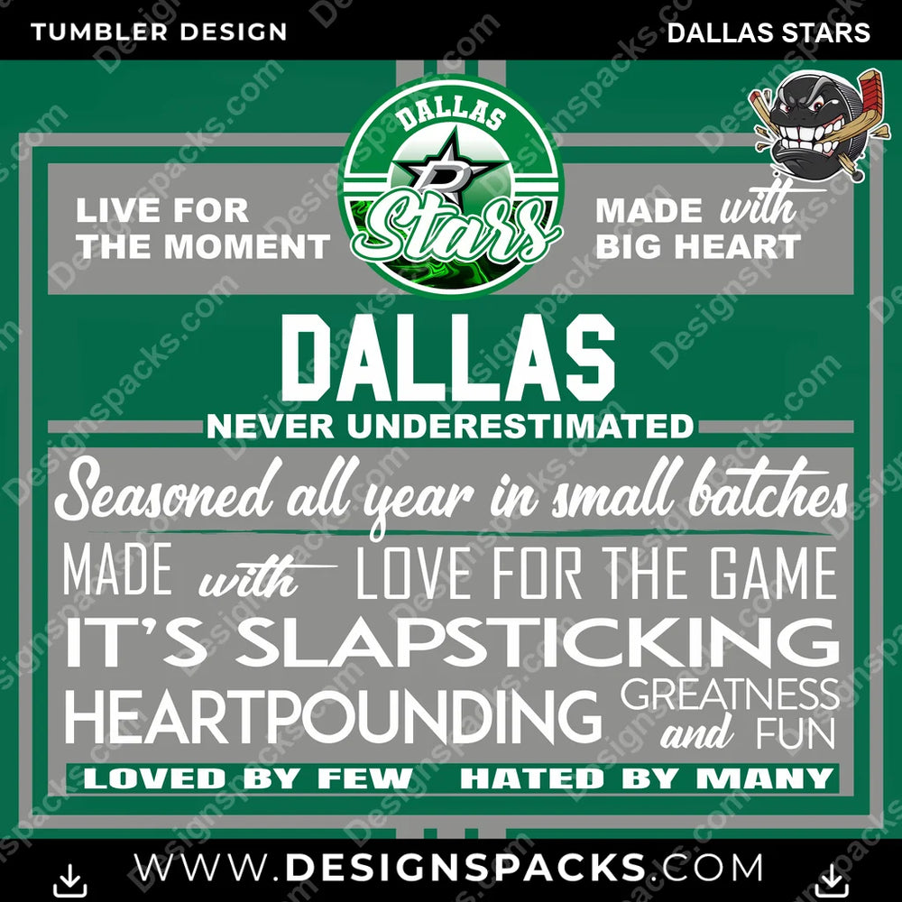 Ice Hockey Slapsticking Dallas Stars NHL Hockey Tumbler Digital Wrap Design Download