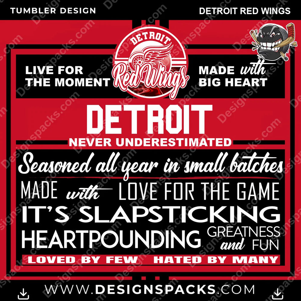 Ice Hockey Slapsticking Detroit Red Wings NHL Hockey Tumbler Digital Wrap Design Download