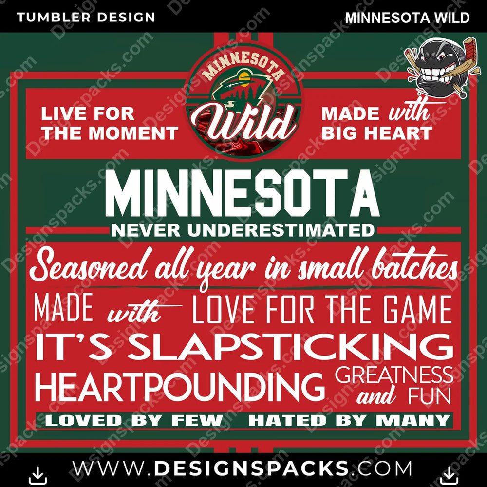 Ice Hockey Slapsticking Minnesota Wild NHL Hockey Tumbler Digital Wrap Design Download