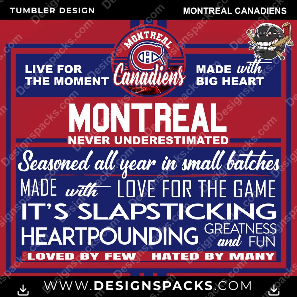 Ice Hockey Slapsticking Montreal Canadiens NHL Hockey Tumbler Digital Wrap Design Download