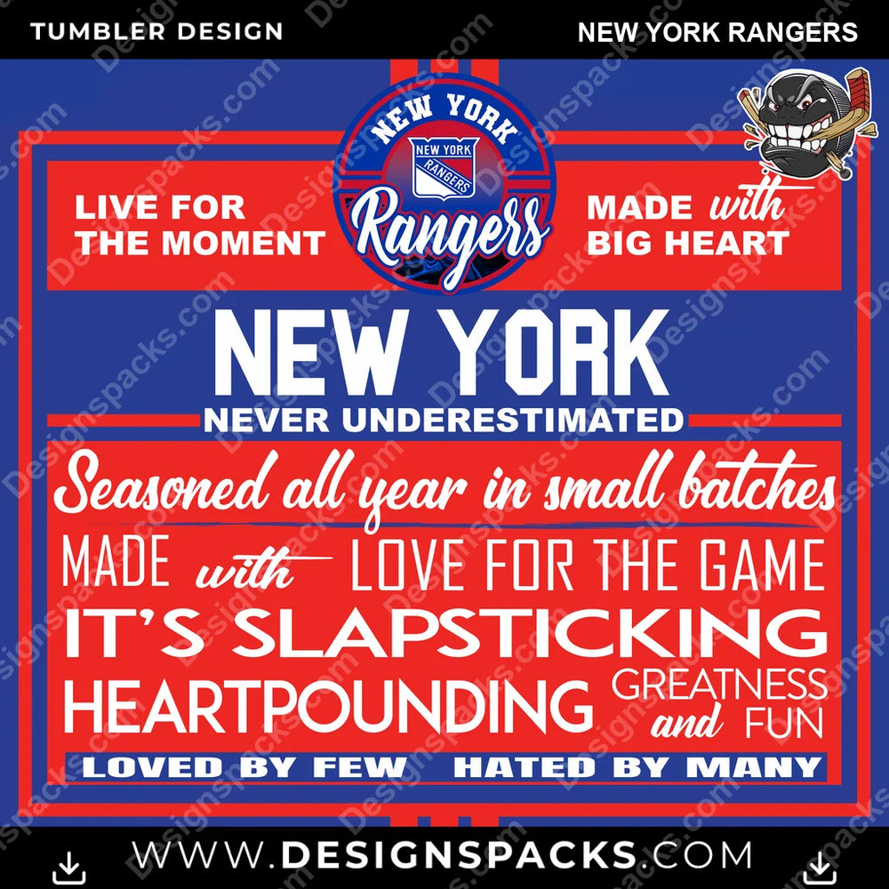 Ice Hockey Slapsticking New York Rangers NHL Hockey Tumbler Digital Wrap Design Download