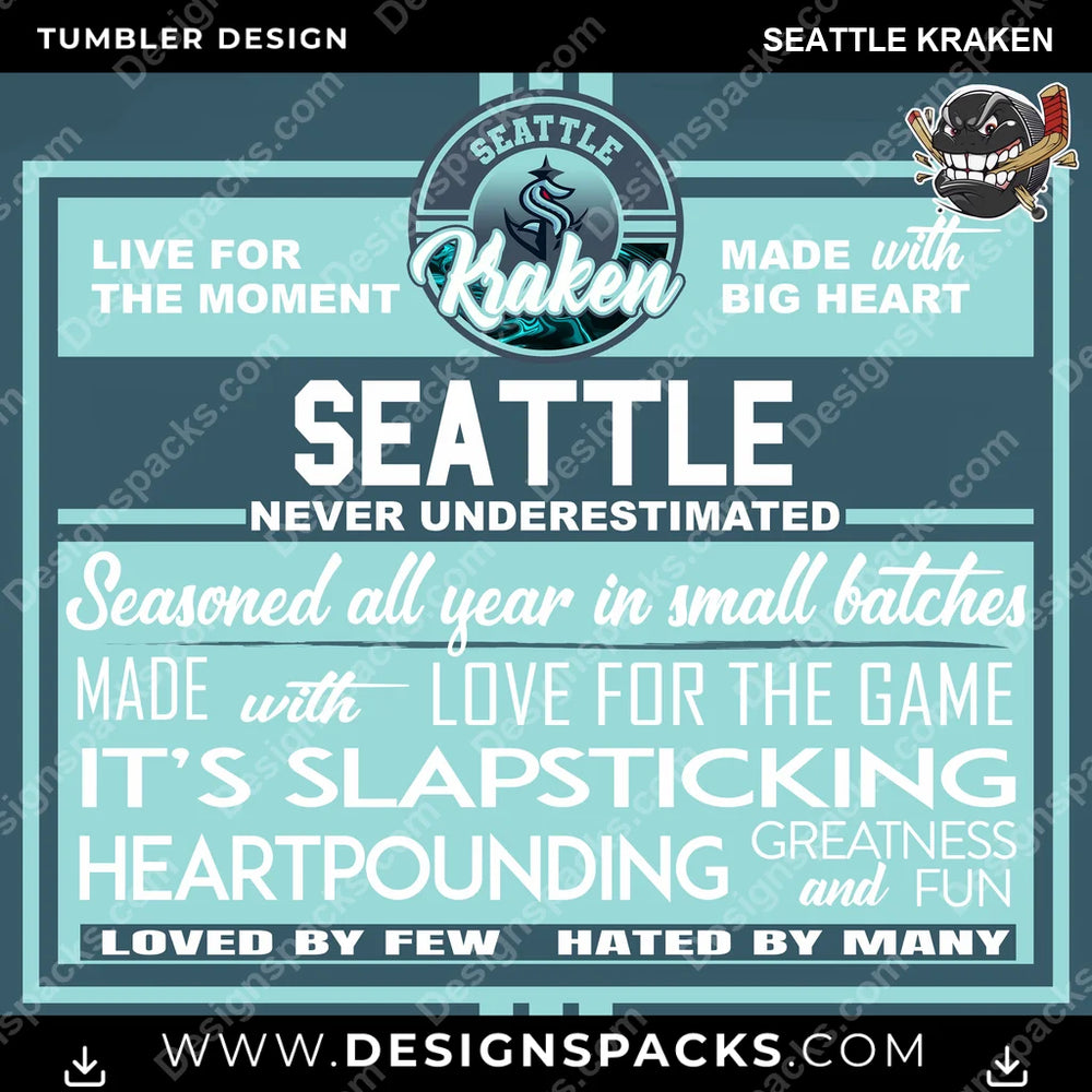 Ice Hockey Slapsticking Seattle Kraken NHL Hockey Tumbler Digital Wrap Design Download