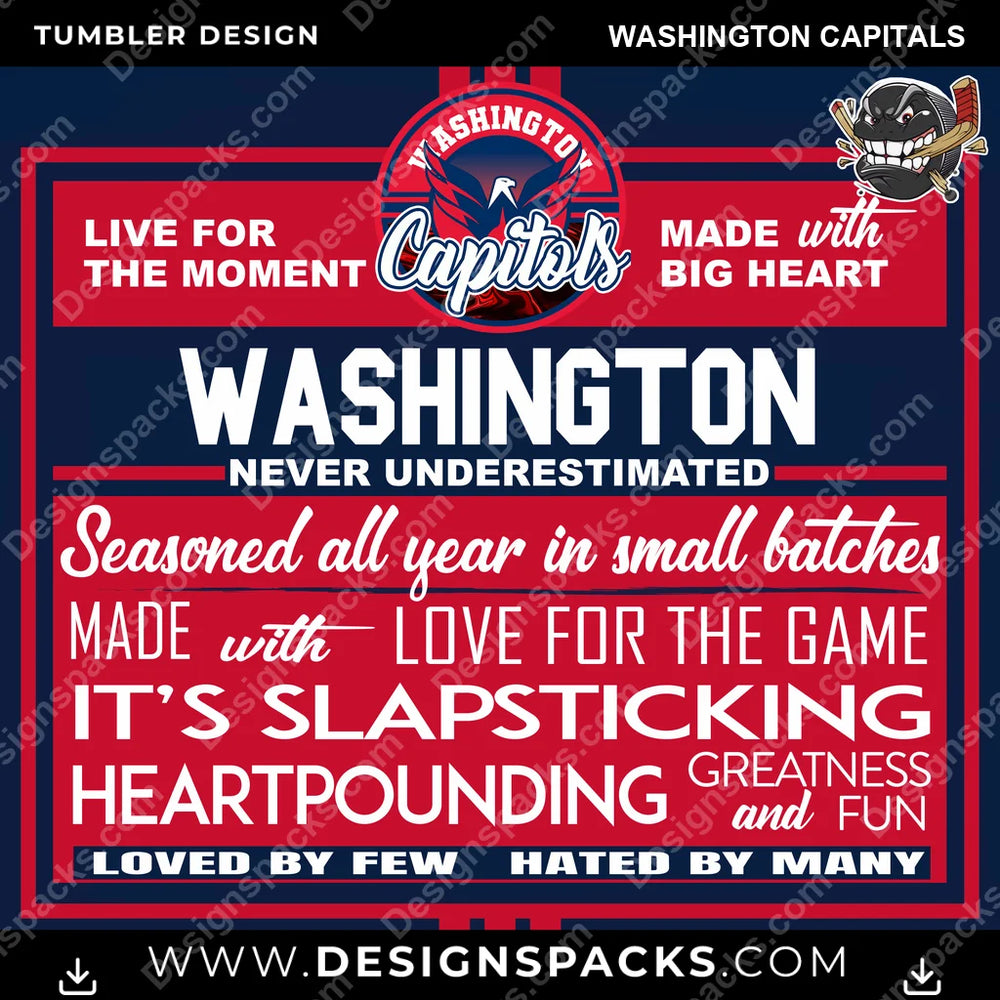 Ice Hockey Slapsticking Washington Capitals NHL Hockey Tumbler Digital Wrap Design Download