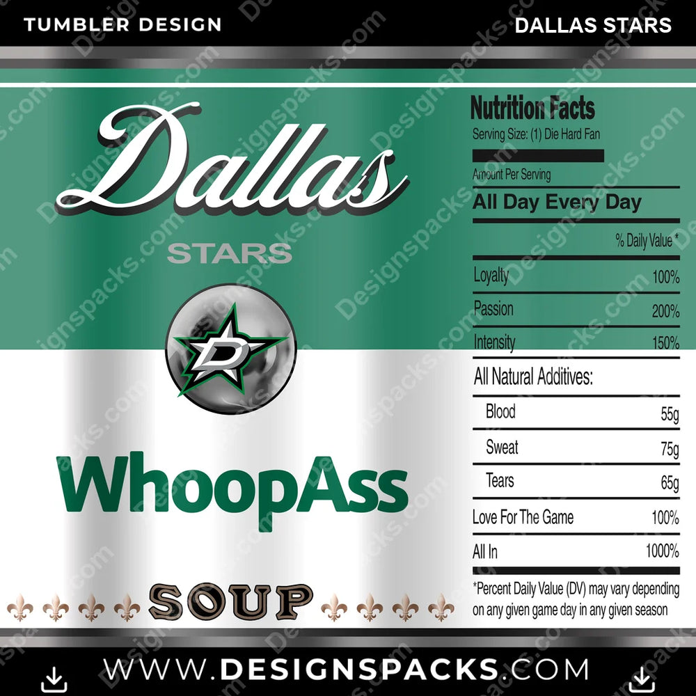 Ice Hockey Soup Can Dallas Stars NHL Hockey Tumbler Digital Wrap Design Download