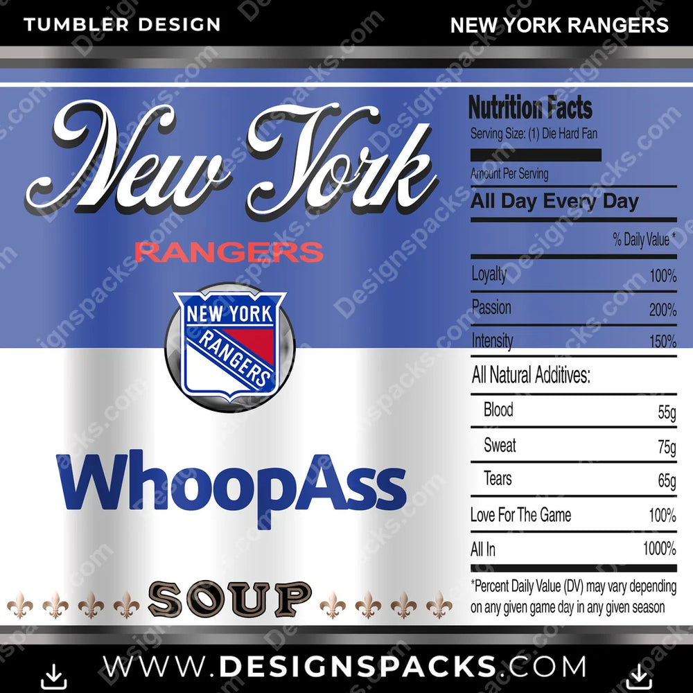 Ice Hockey Soup Can New York Rangers NHL Hockey Tumbler Digital Wrap Design Download