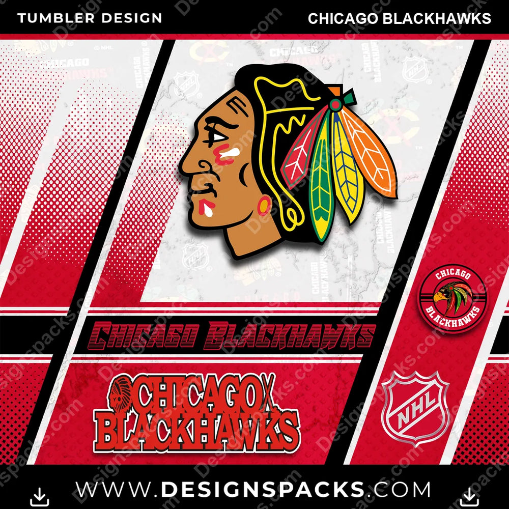 Ice Hockey Sports Chicago Blackhawks NHL Hockey Tumbler Digital Wrap Design Download