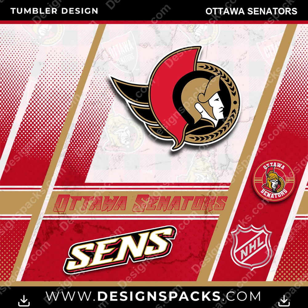 Ice Hockey Sports Ottawa Senators NHL Hockey Tumbler Digital Wrap Design Download