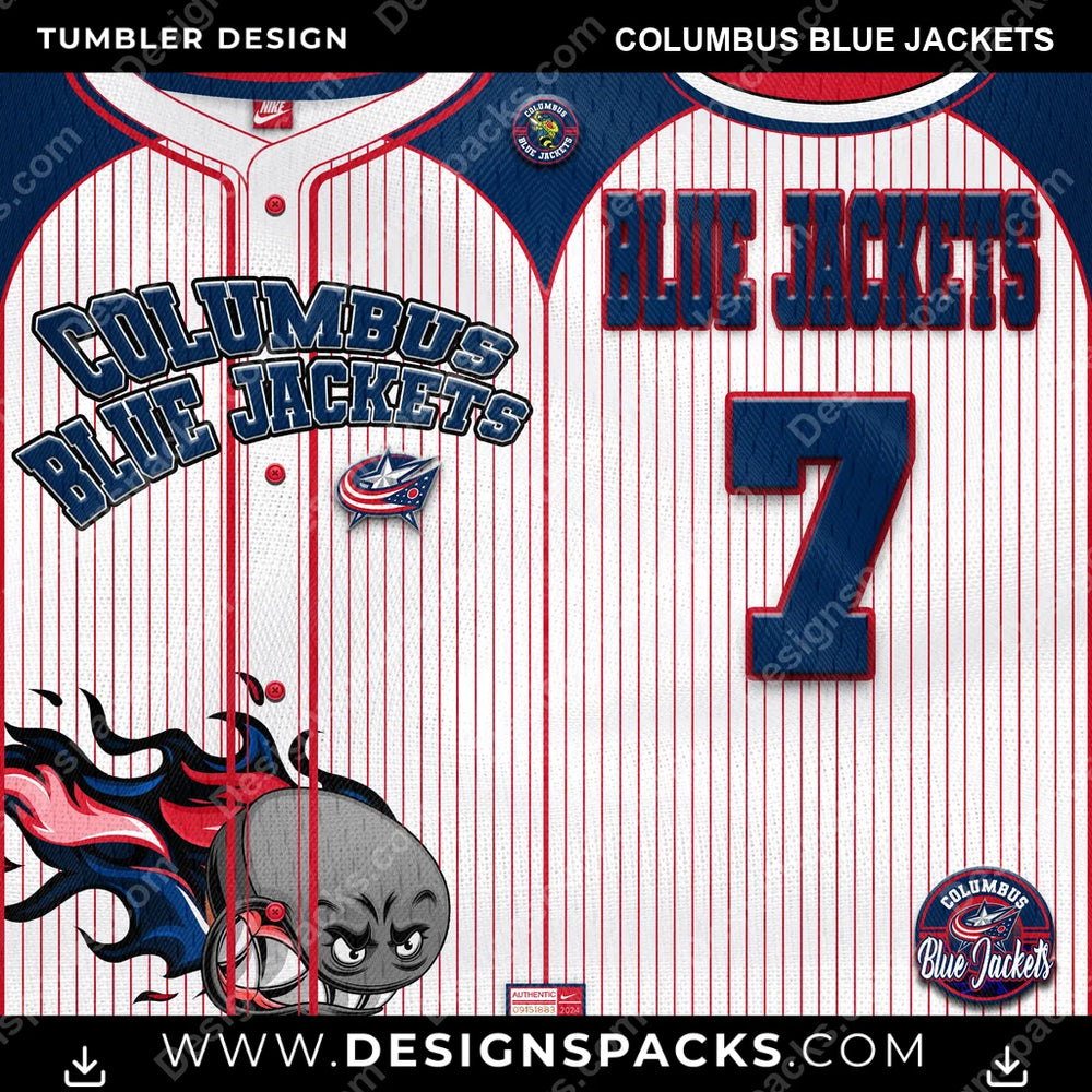 Ice Hockey Team Button-Up Jersey Columbus Blue Jackets NHL Hockey Tumbler Digital Wrap Design Download